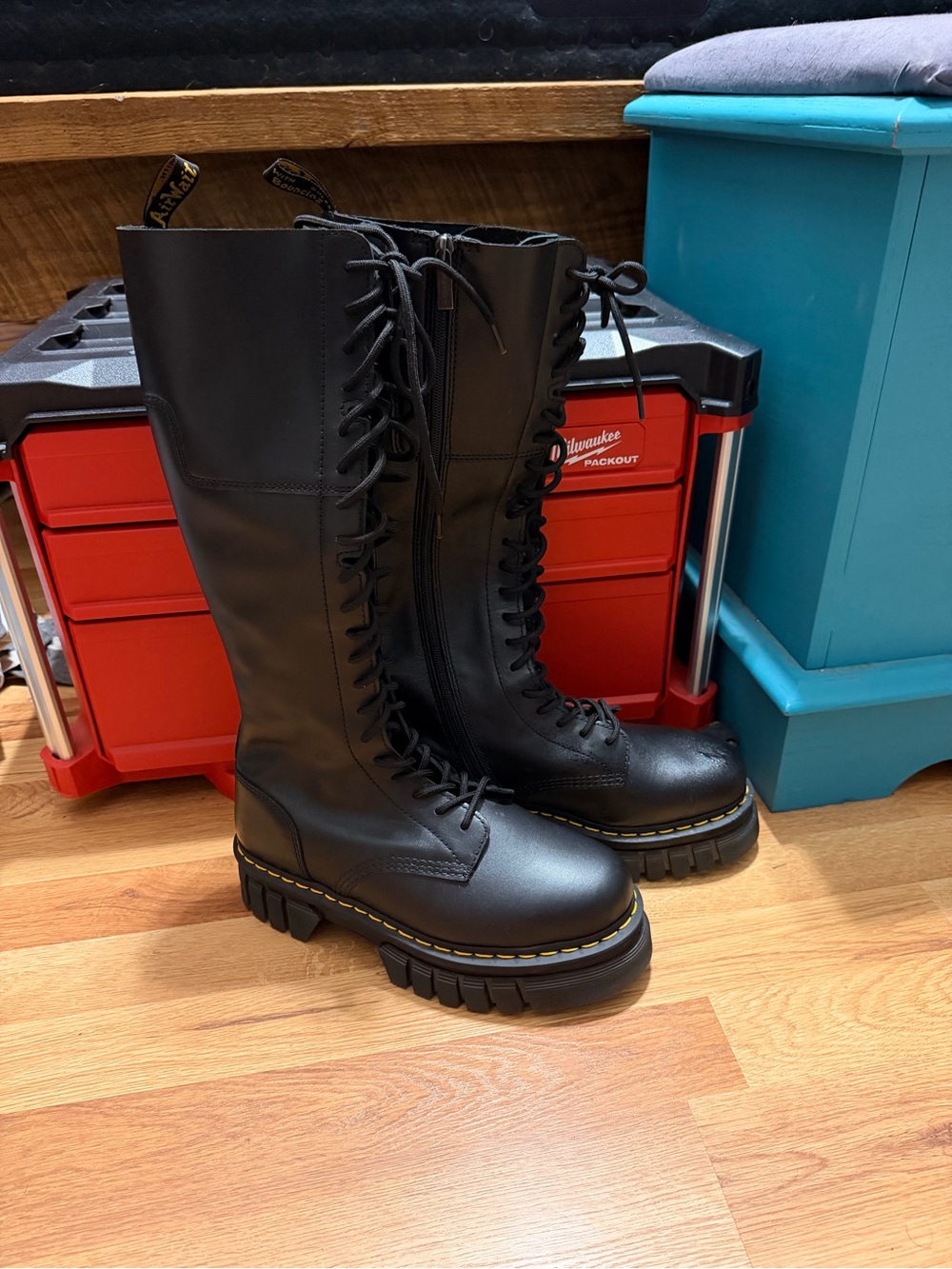 Black Lace-Up Knee-High Combat Boots - Dr. Martens